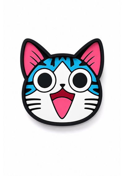Kemboss Neşeli Mavi Kedi Bardak Altlığı 2'li Set - Pvc Kaydırmaz Bardak Altlığı Açık Mavi