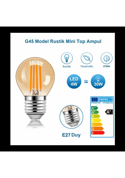 G45 Rustik Led Ampul 4w E27 Duy 2700k Gün Işığı Mini Top Filament Ampul 1