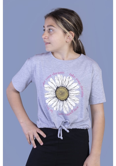 Toontoy Kids Toontoy Kız Çocuk Papatya Desenli Tişört Gri Melanj