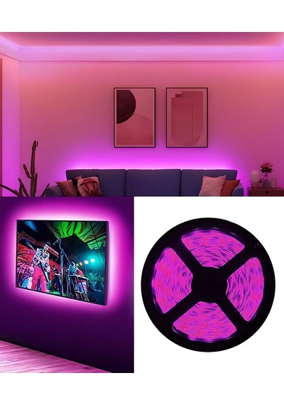 28x35 İç Mekan 3 Çip Şerit Led Pembe Işık 5mt
