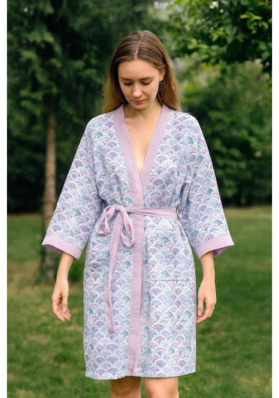 Baskılı Müslin Kimono Bornoz Unisex %100 Pamuk Yumuşacık 2 Katlı Doğal Kumaş - Ztmbb10 Çok Renkli