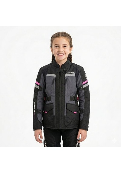Scoyco Jk122k Motosiklet Montu Çocuk 4 Mevsim Oxford 600-d Dayanıklı Kumaş Motorcu Mont Kids Black