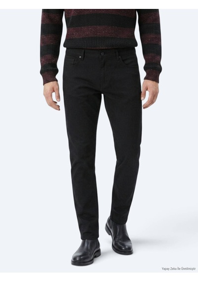 Kip Siyah Düz Dokuma Slim Fit Spor Pamuk Karışımlı Pantolon
