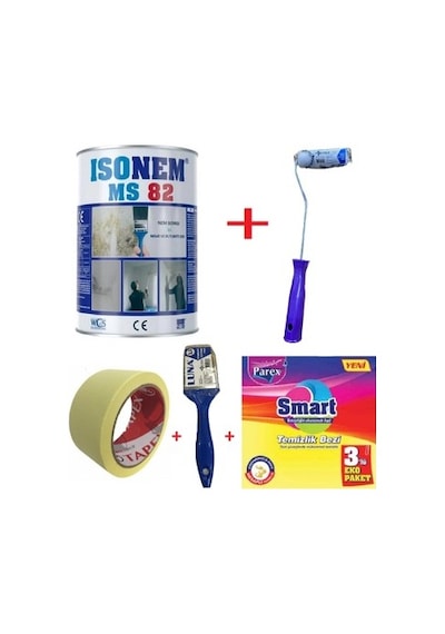 İsonem Ms 82 Nem Ve Rutubet Küf Boyası + Izmir Fırça Epoksi Rulo 10 Cm + 2.5 No Fırça + 3 Cm Açık Bej
