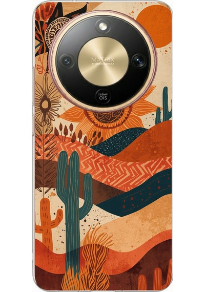 Honor Magic 8 Lite Uyumlu Etnik Güneş Ve Mandala Figürlü Toprak Tonları Baskılı Silikon Kılıf Renkli
