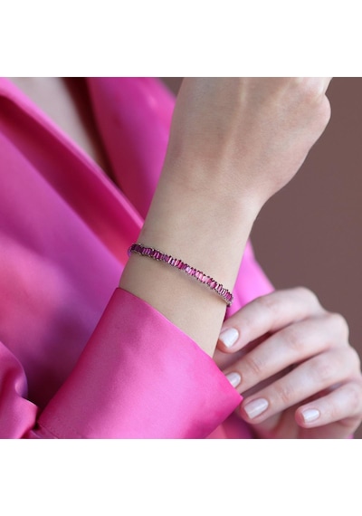 Pembe Baget Taşlı Gümüş Kelepçe Gümüş