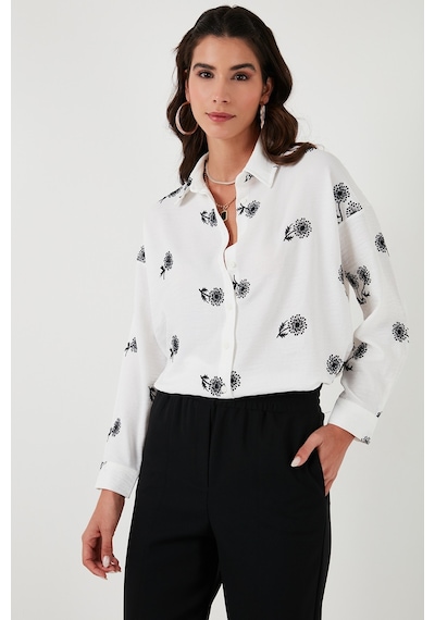 Lela Çiçekli Regular Fit Bayan Gömlek 67044532S4 Beyaz