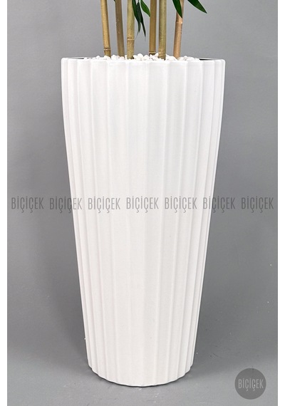 Yapay Bambu Ağacı 6 Dallı Yoğun Yapraklı 220 Cm Beyaz Lilyum Saksıda