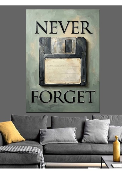 Never Forget Disket Ve Hafıza Dekoratif Kanvas - Mdf Ahşap Tablo