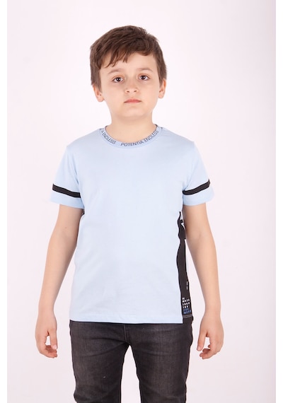 Toontoy Kids Toontoy Erkek Çocuk Yaka Ve Arkası Baskı Detaylı Tişört Mavi