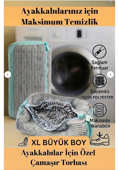 Makinede Pratik Deforma Önleyeci Eskimeye Dayanıklı Boya Vermez Ayakkabı Yıkama Çantası Torba File Xl Büyük Boy Gri
