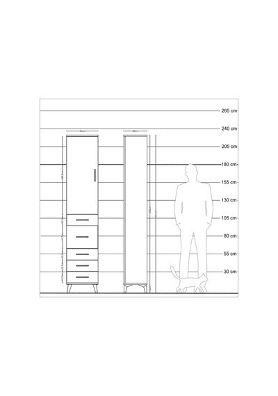 Arges Dolap 3 Raflı 5 Çekmeceli Tek Kapaklı 44x30x221 Çam-ant... Çam