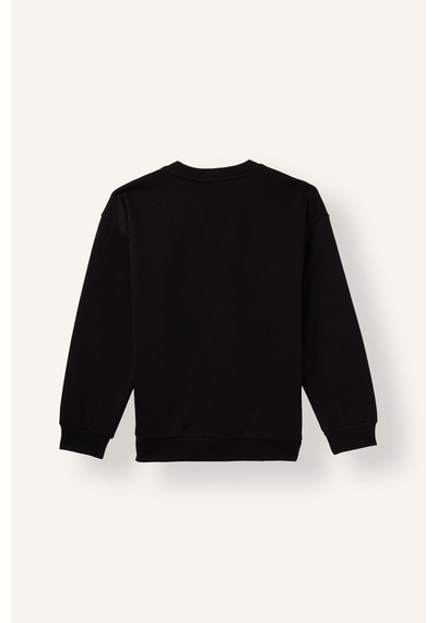 Defacto Overshirt Fit Bisiklet Yaka Baskılı İçi Yumuşak Tüylü Sweatshirt Erkek Çocuk I3177a826wnbk81 Siyah-bk81