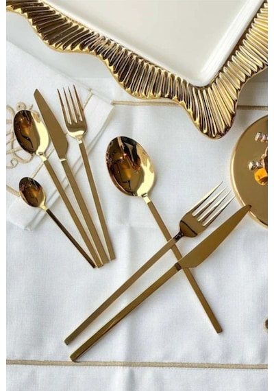 Jasper Dilay 36 Parça 6 Kişilik Titanyum Gold Çatal Kaşık Bıçak Gold