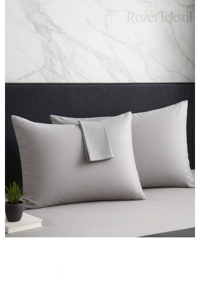 Gri Pamuk Kumaş Kapaklı Yastık Kılıfı 2 Adet 50 X 70 Cm