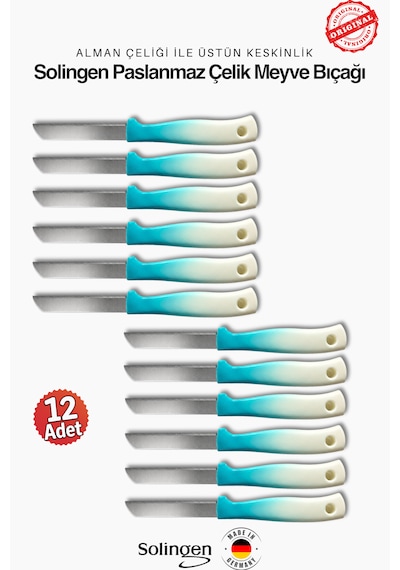 Profesyonel Yeşil Renk Geçişli Meyve&sebze Bıçağı 12'li Set & Ultra Keskin Tırtıklı Ağız, Paslanmaz Çelik