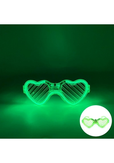 Yeşil Led Işıklı Kalp Gözlük 3 Modlu Parti - Glow Gözlüğü