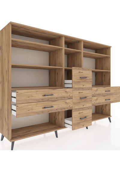 Hyperion Dolap 8 Raflı 7 Çekmeceli 220x44x163 Çam-çam Çam-çam