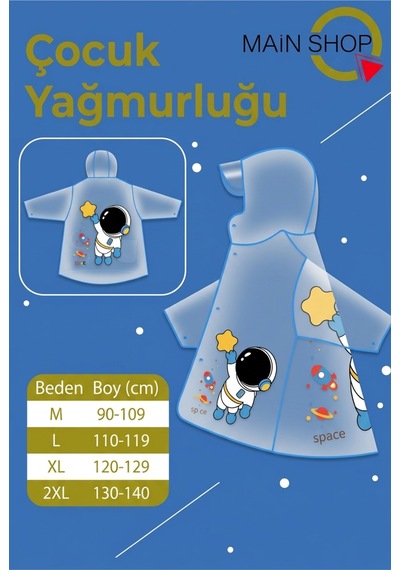 Mainshop Şeffaf Siperlikli Ve Çıtçıtlı Sevimli Figürlü Su Geçirmez Çocuk Yağmurluk 5-6 Yaş S - M Mavi