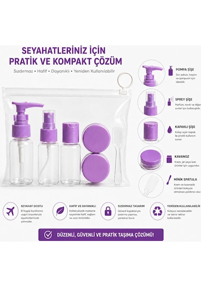 Lexroo 5 Parça Seyahat Şişe Seti, 30 Ml Doldurulabilir Şampuan Krem Parfüm Şişeleri