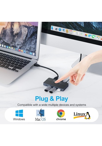 Usb 3.0 Anahtarı 2 Bilgisayar 4 Portlu Usb C & A Paylaşım Anahtarı, Pc Paylaşımı İçin Usb Switcher Hub Fare Klav