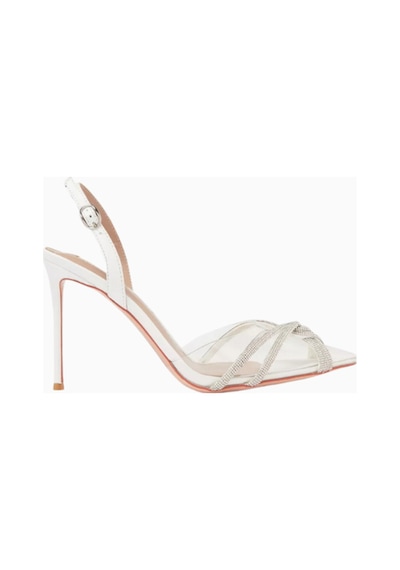 Nicoli Angelica 95 Crystal Slingback Pumps, Beyaz Pvc-deri, 95mm Topuk, El Işçiliği Lüks Tasarım