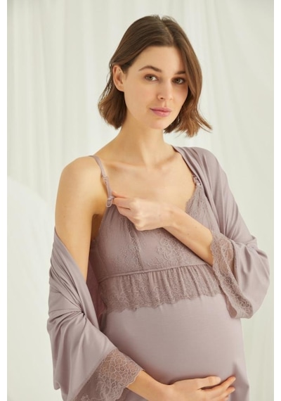 Monamise 18431 Vizon Hamile Lohusa 3 Lü Pijama Sabahlık Tk 001