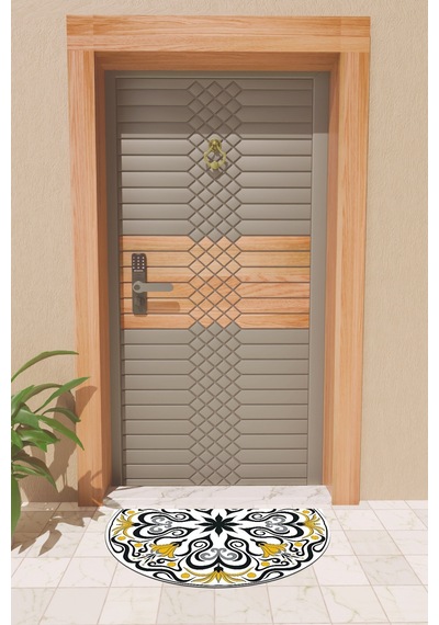 Rugmood Modern Dijital Paspas Beyaz Mandala Desen Paspas - Kapı Önü Paspası