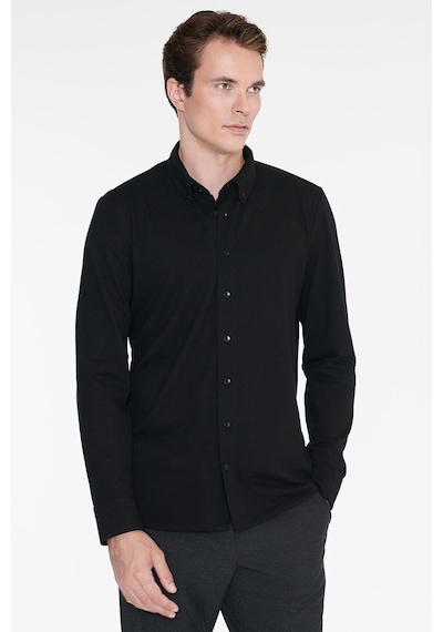 Ac&Co / Altınyıldız Classics Erkek Sıyah Tailored Slim Fit Dar Kesim Düğmeli Yaka Oxford Gömlek Sıyah Siyah