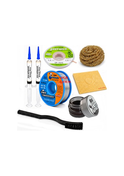Lehimleme Seti 0,8 Mm 40 Gr Lehim Teli 2 Li Flux Cp-1515 Lehim Fitili 1fırça Ve Havya Ucu Temizleme Seti St58
