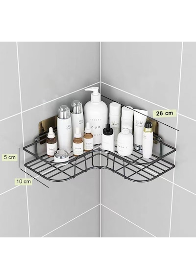Tekli Geniş Banyo Rafı L Tasarım Banyo Düzenleyici Yapışkanlı Çok Amaçlı Köşe Rafı Organizatör Siyah