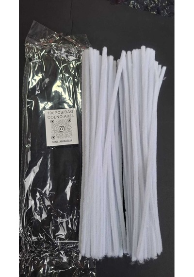 Şönil Renkli A024 Beyaz 30 Cm 100 Adet Beyaz 30 Cm Renkli Tüylü Tel 100 Li Beyaz