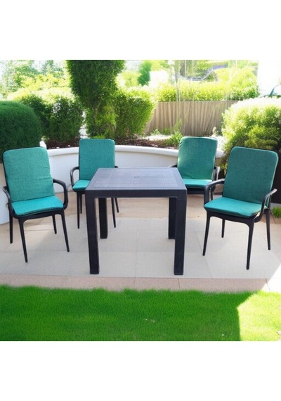 Lüks Arkalıklı Sandalye Minderi 6lı 4cm Süngerli Yeşil 42x42 Çok Renkli