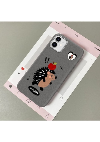 İphone 11 Uyumlu Gri Deri Dokulu Silikon Kamerayı Korur Şok Emici 1
