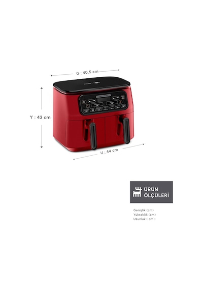 Karaca Air Pro Cook Duo Superfresh Kırmızısı 4+4 L 8 Kişilik Airfryer Fritöz