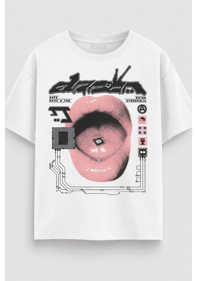 Yolo Street Cyberpunk Dudak Baskılı Oversize Tişört %100 Pamuk Streetwear Unisex Beyaz T-shirt Beyaz Yolo Street Cyberpunk Dudak Baskılı Oversize Tişört %100 Pamuk Streetwear Unisex Beyaz T-shirt Beyaz