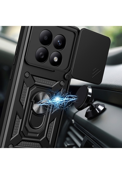 Maks Technology Redmi Note 15 4g Kılıf Magnetik Standlı Kamera Korumalı Mkst Sürgülü Vega Kapak - Siyah