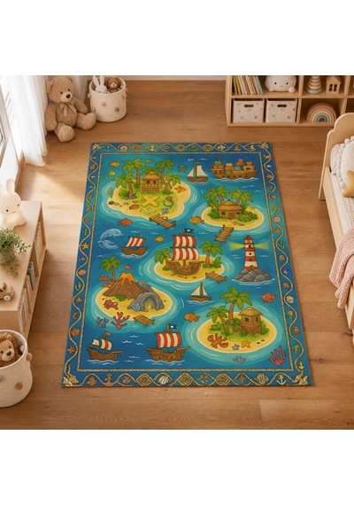 Kartela Halı Korsan Macerası Kaymaz Taban Çocuk Oyun Halısı - 80 x 120 CM