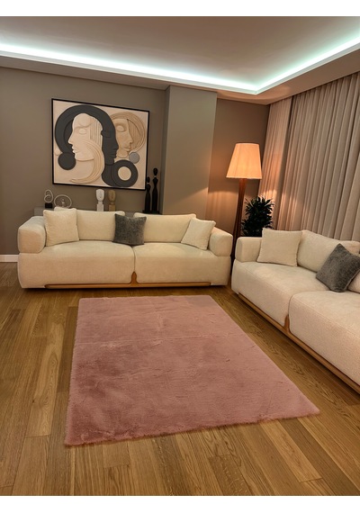 Ultra Soft Pembe Yumuşak Dokulu Peluş Halı Dikdörtgen