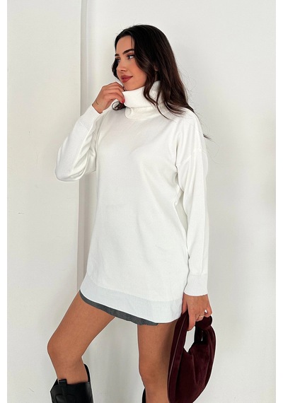 Asprin Fashion Degaje Yaka Triko Bluz Beyaz + Hediye Kolye Beyaz