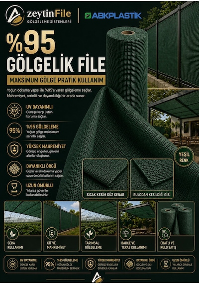 500 X 600 Tüm Ölçüler Montaja Hazır %95 Gölgelik - Çit Filesi - Tente Tül Yeşil Rulodan Sıcak Kesim