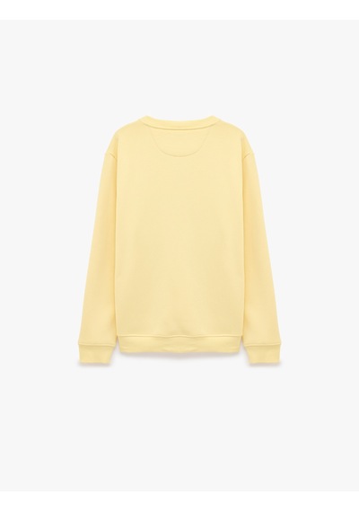 Koton Üç İplik Şardonlu Uzun Kollu Bisiklet Yaka Baskılı Sweatshirt Sarı 7wam70308mk