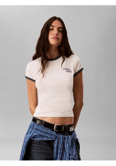 Calvin Klein Ss Slım Logo Rınger, Yas Krem Kadın T-shirt