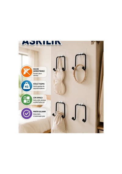 4 Lü Yapışkanlı Duvar Askısı Çok Amaçlı Düzenleyici Set Renkli