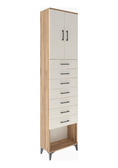 Arges Dolap 2 Raflı 7 Çekmeceli 2 Kapaklı 60x30x243 Çam-aytaşı Çam