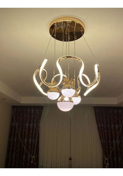 Kumandalı 3 Renk Işık Özellikli 4 Toplu Modern Gold Kaplama Sarkıt Led Avize Salon Avize Gold