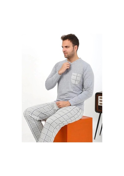 Erkek Uzun Kol Penye Pijama Takımı Gri
