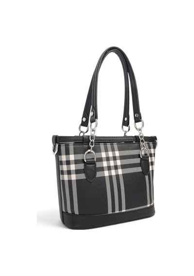 Silver & Polo Silver Polo Siyah - Siyah Çizgili Ekose Kadın El Çantası Sp1155