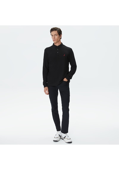 Nautica Erkek Siyah Classic Fit Uzun Kollu Polo Düz K37351t Siyah