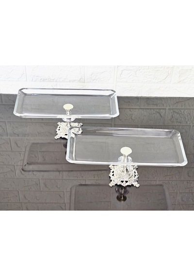 2'li Paşabahçe Döküm Gümüş Ayaklı 29 Cm Baton Sunumluk & Servis Tabak Beyaz